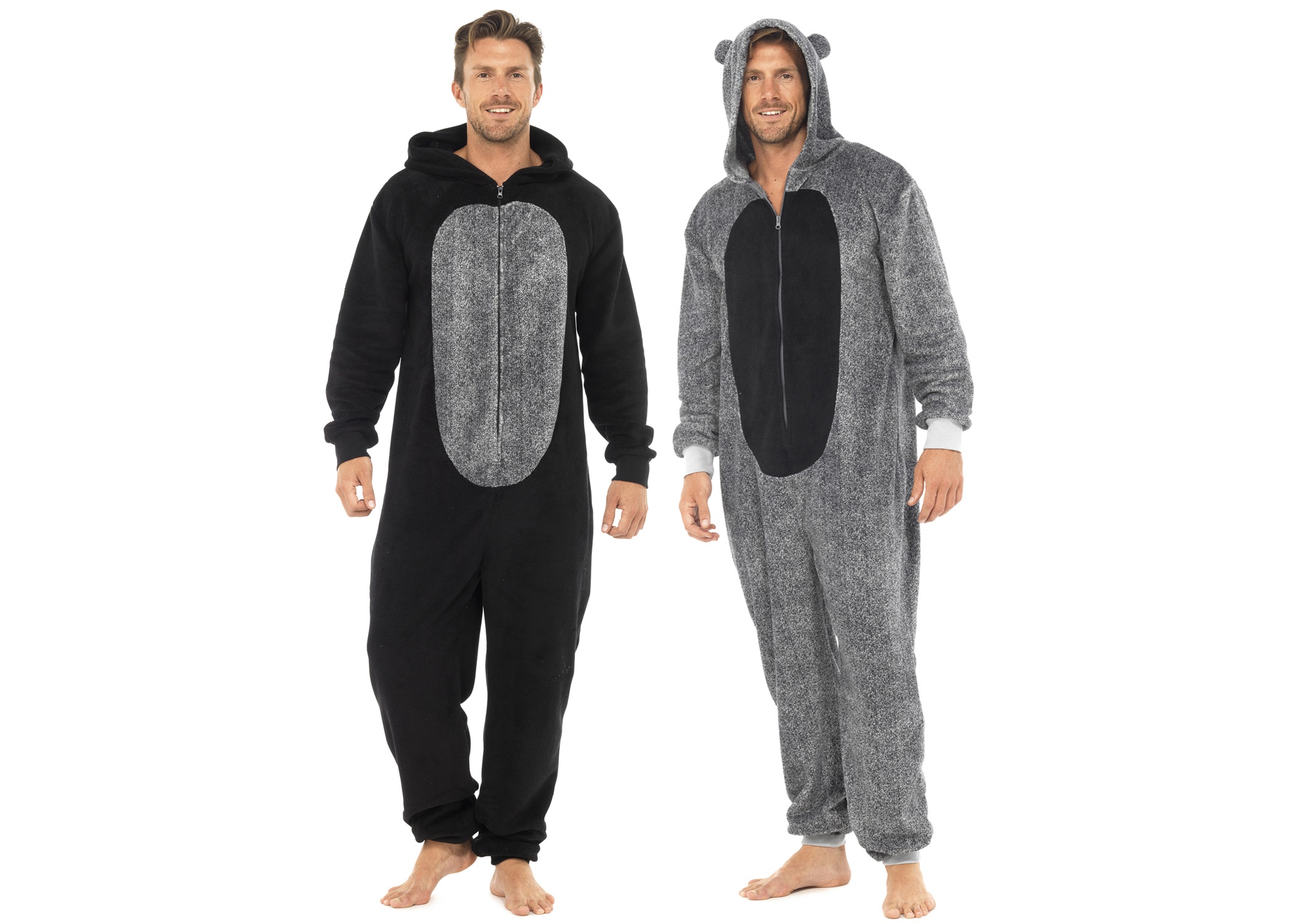 Mens Boys Fleece Hooded Animal Ears Onesie Zip All In 1 Pyjamas Pjs Size S XL eBay